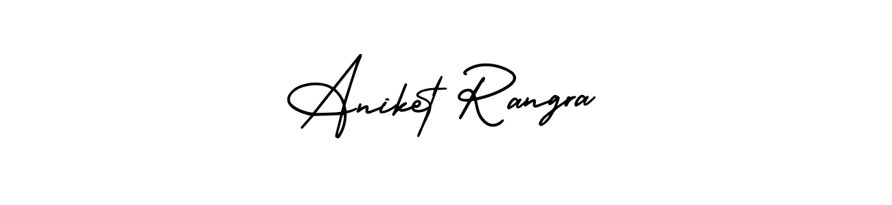 The best way (AmerikaSignatureDemo-Regular) to make a short signature is to pick only two or three words in your name. The name Aniket Rangra include a total of six letters. For converting this name. Aniket Rangra signature style 3 images and pictures png