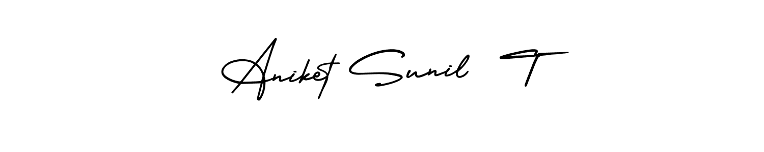 The best way (AmerikaSignatureDemo-Regular) to make a short signature is to pick only two or three words in your name. The name Aniket Sunil  T include a total of six letters. For converting this name. Aniket Sunil  T signature style 3 images and pictures png