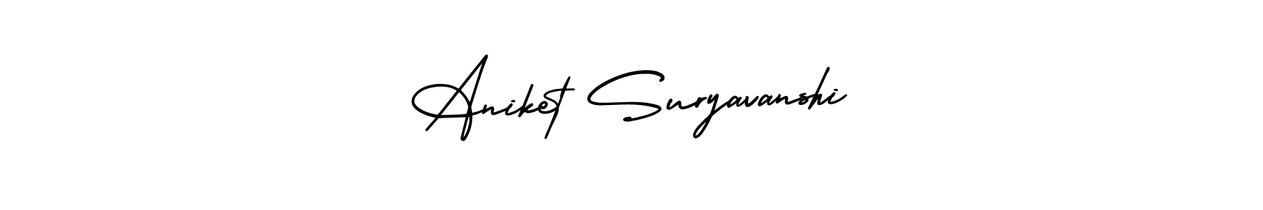 The best way (AmerikaSignatureDemo-Regular) to make a short signature is to pick only two or three words in your name. The name Aniket Suryavanshi include a total of six letters. For converting this name. Aniket Suryavanshi signature style 3 images and pictures png
