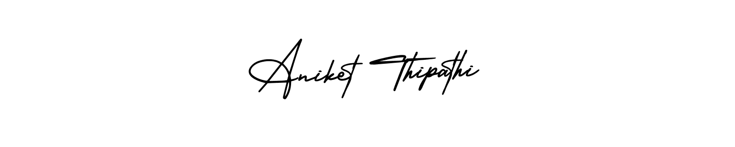 You should practise on your own different ways (AmerikaSignatureDemo-Regular) to write your name (Aniket Thipathi) in signature. don't let someone else do it for you. Aniket Thipathi signature style 3 images and pictures png