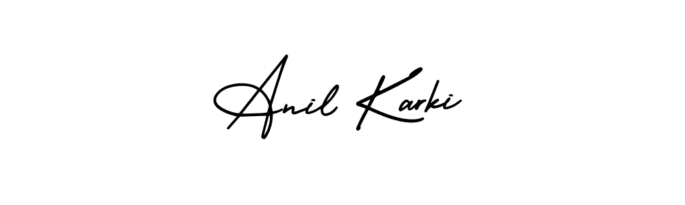 You should practise on your own different ways (AmerikaSignatureDemo-Regular) to write your name (Anil Karki) in signature. don't let someone else do it for you. Anil Karki signature style 3 images and pictures png