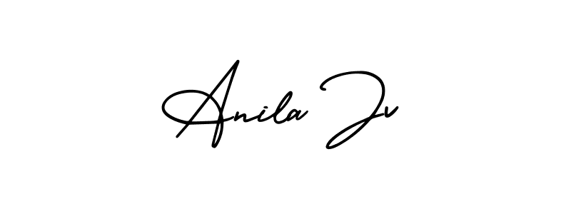 You should practise on your own different ways (AmerikaSignatureDemo-Regular) to write your name (Anila Jv) in signature. don't let someone else do it for you. Anila Jv signature style 3 images and pictures png