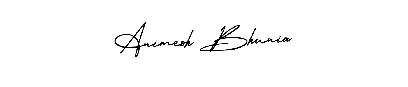 The best way (AmerikaSignatureDemo-Regular) to make a short signature is to pick only two or three words in your name. The name Animesh Bhunia include a total of six letters. For converting this name. Animesh Bhunia signature style 3 images and pictures png