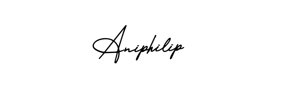 You should practise on your own different ways (AmerikaSignatureDemo-Regular) to write your name (Aniphilip) in signature. don't let someone else do it for you. Aniphilip signature style 3 images and pictures png