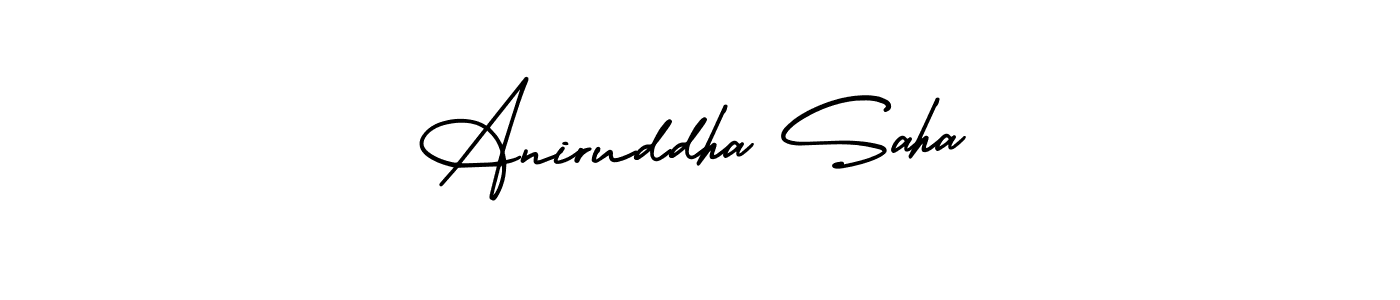 You should practise on your own different ways (AmerikaSignatureDemo-Regular) to write your name (Aniruddha Saha) in signature. don't let someone else do it for you. Aniruddha Saha signature style 3 images and pictures png