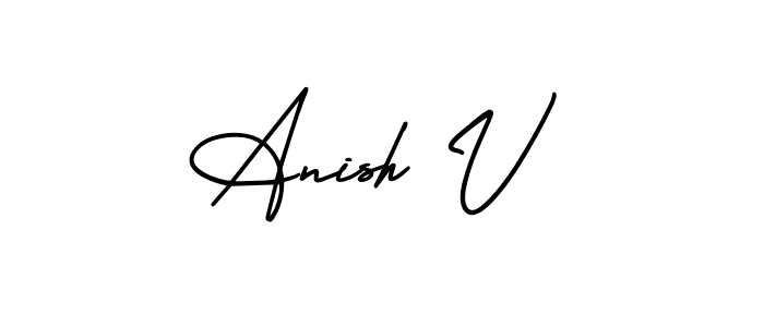 Use a signature maker to create a handwritten signature online. With this signature software, you can design (AmerikaSignatureDemo-Regular) your own signature for name Anish V. Anish V signature style 3 images and pictures png