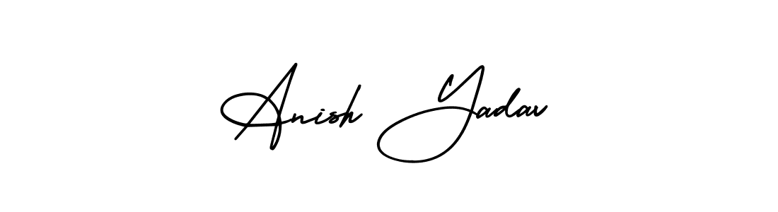 The best way (AmerikaSignatureDemo-Regular) to make a short signature is to pick only two or three words in your name. The name Anish Yadav include a total of six letters. For converting this name. Anish Yadav signature style 3 images and pictures png