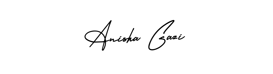 You should practise on your own different ways (AmerikaSignatureDemo-Regular) to write your name (Anisha Gazi) in signature. don't let someone else do it for you. Anisha Gazi signature style 3 images and pictures png