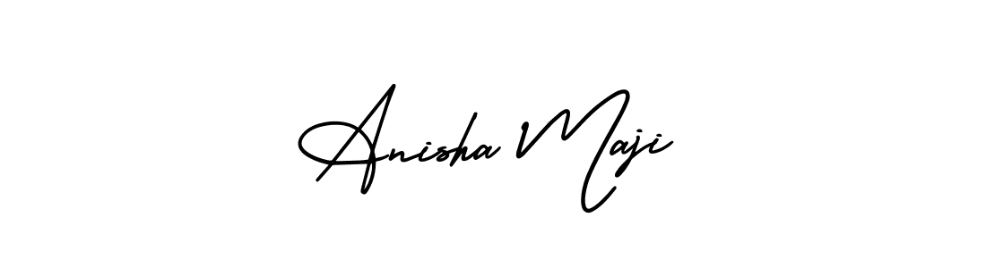 You should practise on your own different ways (AmerikaSignatureDemo-Regular) to write your name (Anisha Maji) in signature. don't let someone else do it for you. Anisha Maji signature style 3 images and pictures png