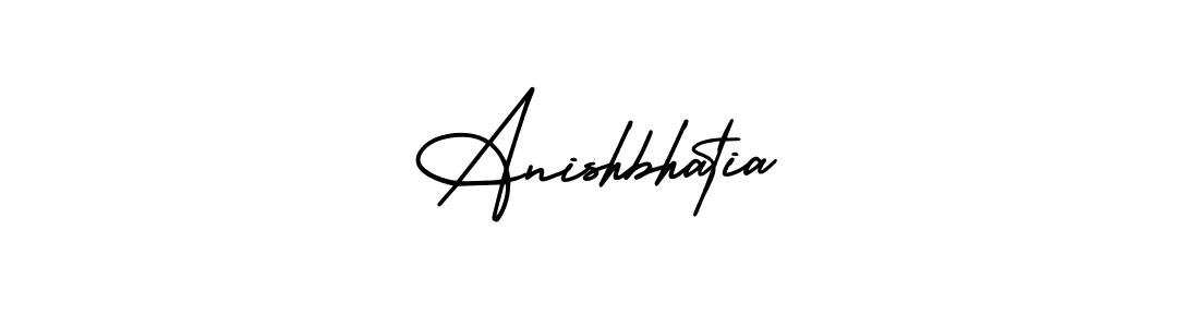 The best way (AmerikaSignatureDemo-Regular) to make a short signature is to pick only two or three words in your name. The name Anishbhatia include a total of six letters. For converting this name. Anishbhatia signature style 3 images and pictures png
