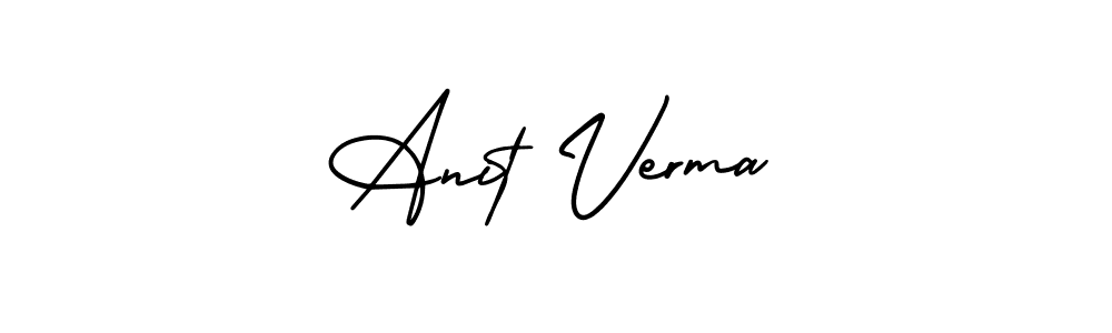 You should practise on your own different ways (AmerikaSignatureDemo-Regular) to write your name (Anit Verma) in signature. don't let someone else do it for you. Anit Verma signature style 3 images and pictures png