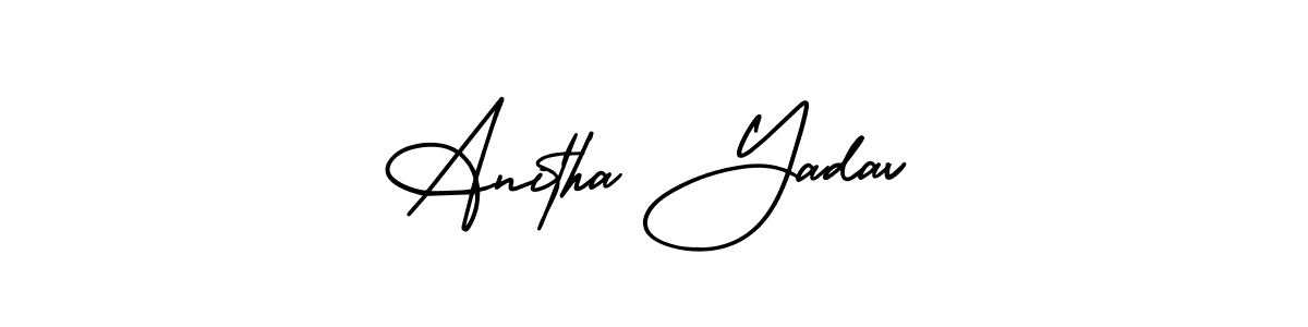 You should practise on your own different ways (AmerikaSignatureDemo-Regular) to write your name (Anitha Yadav) in signature. don't let someone else do it for you. Anitha Yadav signature style 3 images and pictures png