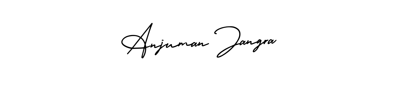 The best way (AmerikaSignatureDemo-Regular) to make a short signature is to pick only two or three words in your name. The name Anjuman Jangra include a total of six letters. For converting this name. Anjuman Jangra signature style 3 images and pictures png