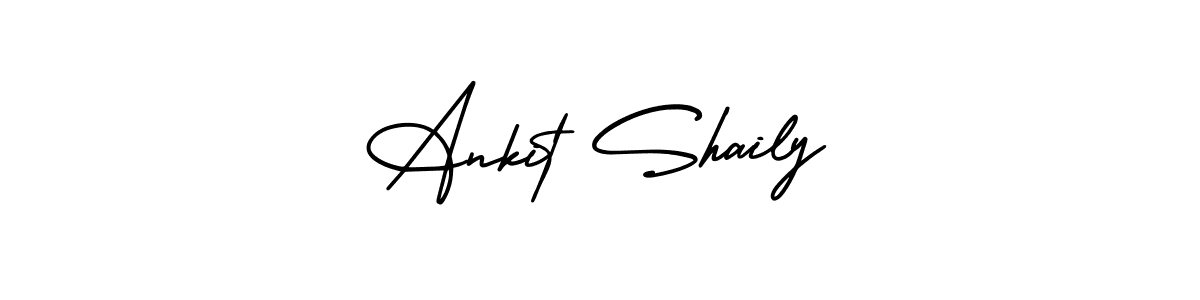 You should practise on your own different ways (AmerikaSignatureDemo-Regular) to write your name (Ankit Shaily) in signature. don't let someone else do it for you. Ankit Shaily signature style 3 images and pictures png
