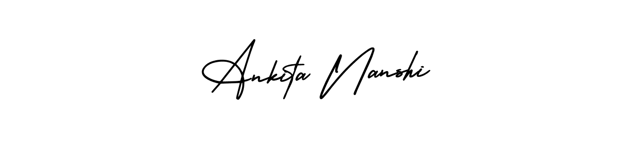 The best way (AmerikaSignatureDemo-Regular) to make a short signature is to pick only two or three words in your name. The name Ankita Nanshi include a total of six letters. For converting this name. Ankita Nanshi signature style 3 images and pictures png