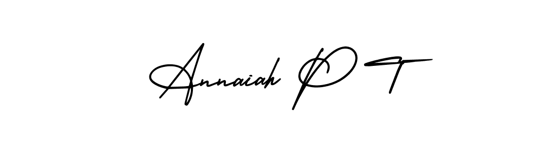 This is the best signature style for the Annaiah P T name. Also you like these signature font (AmerikaSignatureDemo-Regular). Mix name signature. Annaiah P T signature style 3 images and pictures png