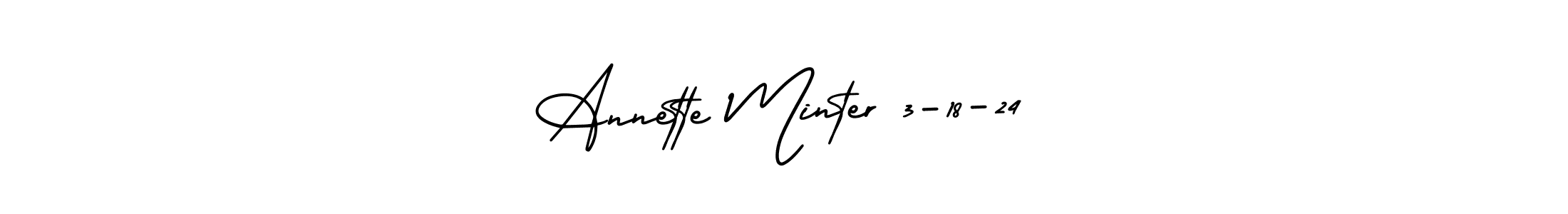 Make a short Annette Minter 3-18-24 signature style. Manage your documents anywhere anytime using AmerikaSignatureDemo-Regular. Create and add eSignatures, submit forms, share and send files easily. Annette Minter 3-18-24 signature style 3 images and pictures png