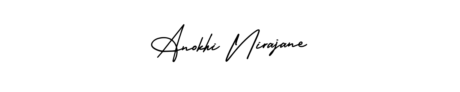 The best way (AmerikaSignatureDemo-Regular) to make a short signature is to pick only two or three words in your name. The name Anokhi Nirajane include a total of six letters. For converting this name. Anokhi Nirajane signature style 3 images and pictures png