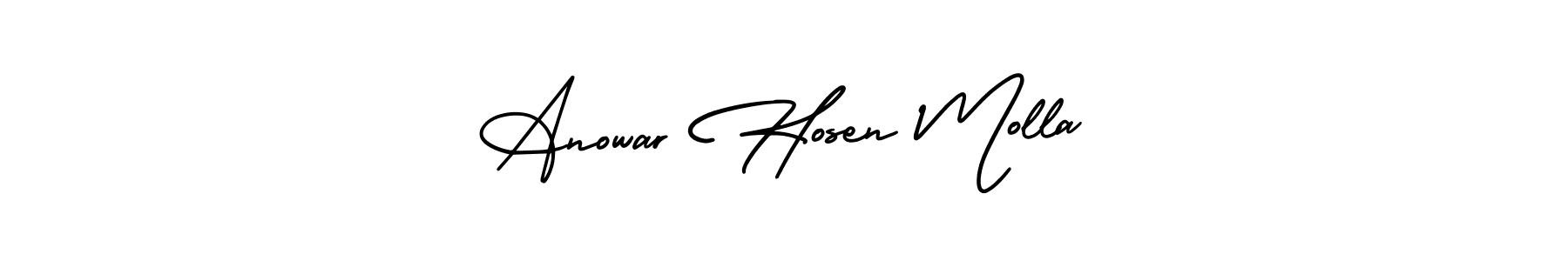 This is the best signature style for the Anowar Hosen Molla name. Also you like these signature font (AmerikaSignatureDemo-Regular). Mix name signature. Anowar Hosen Molla signature style 3 images and pictures png