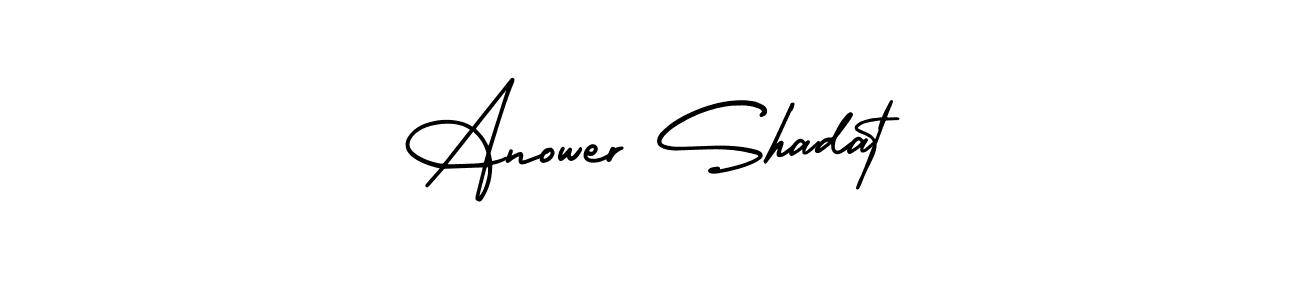 The best way (AmerikaSignatureDemo-Regular) to make a short signature is to pick only two or three words in your name. The name Anower Shadat include a total of six letters. For converting this name. Anower Shadat signature style 3 images and pictures png