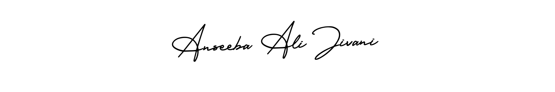 The best way (AmerikaSignatureDemo-Regular) to make a short signature is to pick only two or three words in your name. The name Anseeba Ali Jivani include a total of six letters. For converting this name. Anseeba Ali Jivani signature style 3 images and pictures png