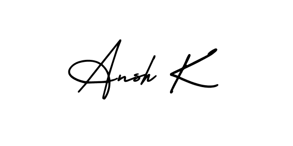 You should practise on your own different ways (AmerikaSignatureDemo-Regular) to write your name (Ansh K) in signature. don't let someone else do it for you. Ansh K signature style 3 images and pictures png