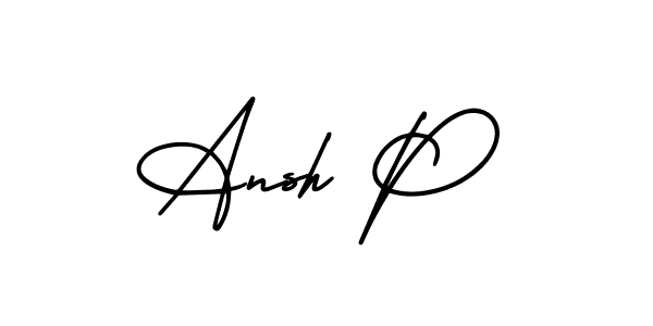 The best way (AmerikaSignatureDemo-Regular) to make a short signature is to pick only two or three words in your name. The name Ansh P include a total of six letters. For converting this name. Ansh P signature style 3 images and pictures png