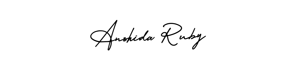 The best way (AmerikaSignatureDemo-Regular) to make a short signature is to pick only two or three words in your name. The name Anshida Ruby include a total of six letters. For converting this name. Anshida Ruby signature style 3 images and pictures png