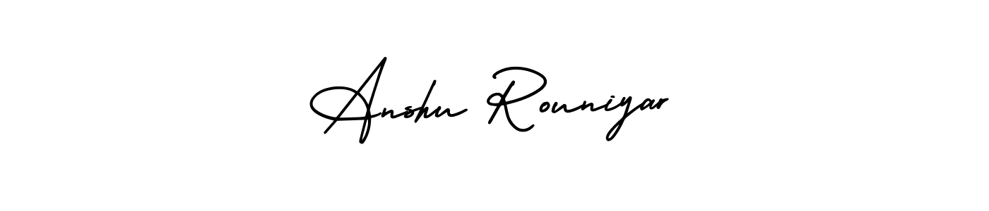 You should practise on your own different ways (AmerikaSignatureDemo-Regular) to write your name (Anshu Rouniyar) in signature. don't let someone else do it for you. Anshu Rouniyar signature style 3 images and pictures png