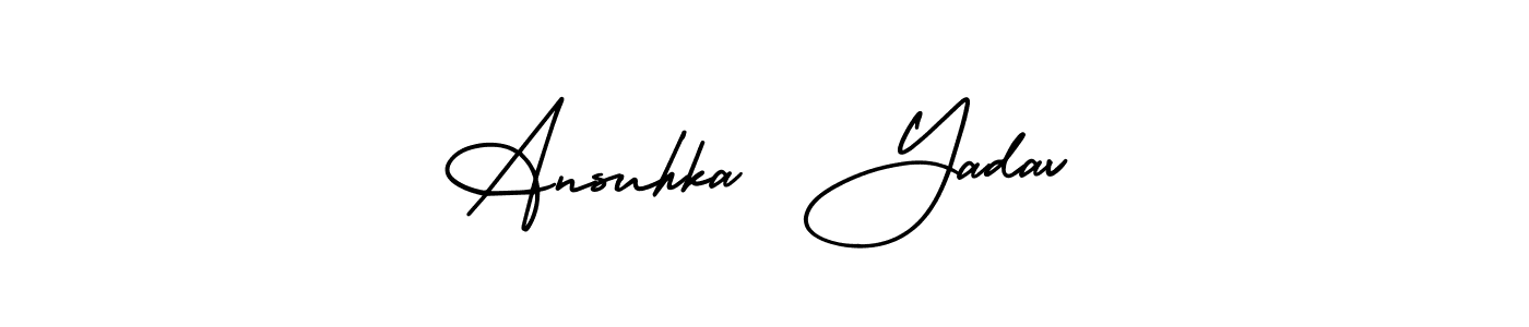 The best way (AmerikaSignatureDemo-Regular) to make a short signature is to pick only two or three words in your name. The name Ansuhka  Yadav include a total of six letters. For converting this name. Ansuhka  Yadav signature style 3 images and pictures png