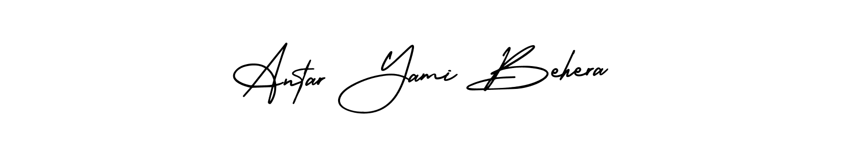 Also You can easily find your signature by using the search form. We will create Antar Yami Behera name handwritten signature images for you free of cost using AmerikaSignatureDemo-Regular sign style. Antar Yami Behera signature style 3 images and pictures png