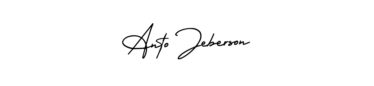 The best way (AmerikaSignatureDemo-Regular) to make a short signature is to pick only two or three words in your name. The name Anto Jeberson include a total of six letters. For converting this name. Anto Jeberson signature style 3 images and pictures png