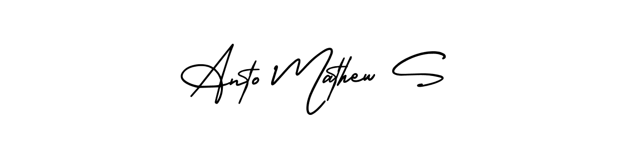 This is the best signature style for the Anto Mathew S name. Also you like these signature font (AmerikaSignatureDemo-Regular). Mix name signature. Anto Mathew S signature style 3 images and pictures png