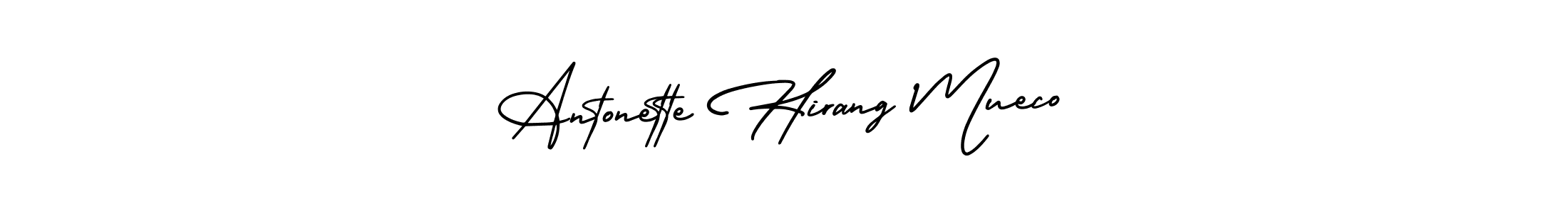 The best way (AmerikaSignatureDemo-Regular) to make a short signature is to pick only two or three words in your name. The name Antonette Hirang Mueco include a total of six letters. For converting this name. Antonette Hirang Mueco signature style 3 images and pictures png