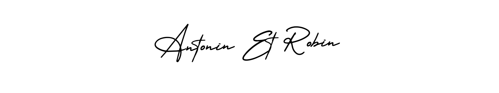 The best way (AmerikaSignatureDemo-Regular) to make a short signature is to pick only two or three words in your name. The name Antonin Et Robin include a total of six letters. For converting this name. Antonin Et Robin signature style 3 images and pictures png