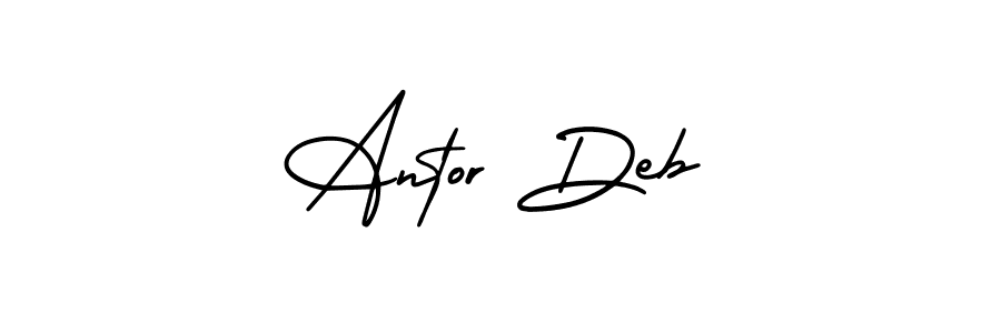 You should practise on your own different ways (AmerikaSignatureDemo-Regular) to write your name (Antor Deb) in signature. don't let someone else do it for you. Antor Deb signature style 3 images and pictures png