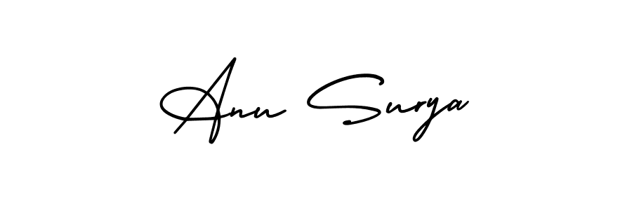 This is the best signature style for the Anu Surya name. Also you like these signature font (AmerikaSignatureDemo-Regular). Mix name signature. Anu Surya signature style 3 images and pictures png