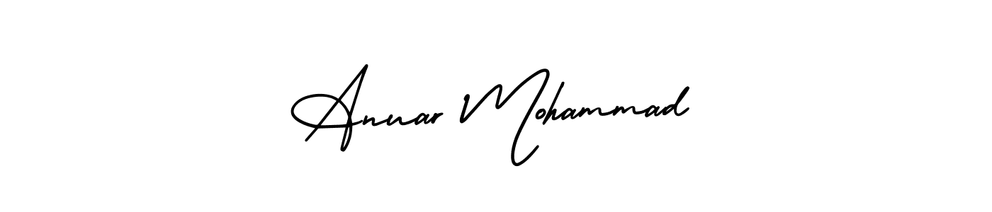 You should practise on your own different ways (AmerikaSignatureDemo-Regular) to write your name (Anuar Mohammad) in signature. don't let someone else do it for you. Anuar Mohammad signature style 3 images and pictures png