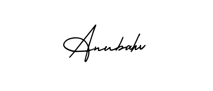 You should practise on your own different ways (AmerikaSignatureDemo-Regular) to write your name (Anubahv) in signature. don't let someone else do it for you. Anubahv signature style 3 images and pictures png