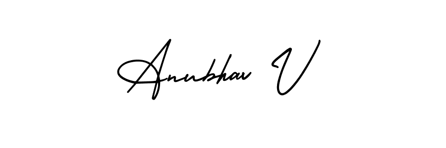 You should practise on your own different ways (AmerikaSignatureDemo-Regular) to write your name (Anubhav V) in signature. don't let someone else do it for you. Anubhav V signature style 3 images and pictures png