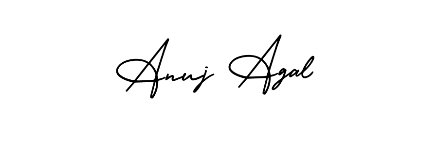 You should practise on your own different ways (AmerikaSignatureDemo-Regular) to write your name (Anuj Agal) in signature. don't let someone else do it for you. Anuj Agal signature style 3 images and pictures png