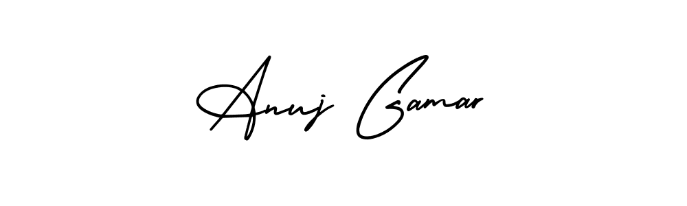 This is the best signature style for the Anuj Gamar name. Also you like these signature font (AmerikaSignatureDemo-Regular). Mix name signature. Anuj Gamar signature style 3 images and pictures png