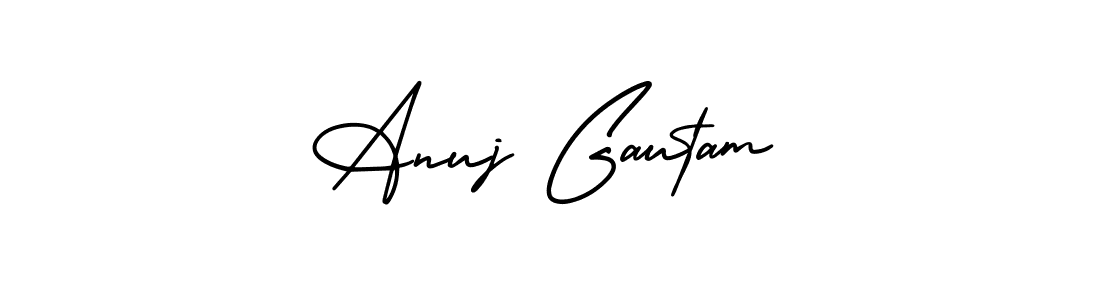 The best way (AmerikaSignatureDemo-Regular) to make a short signature is to pick only two or three words in your name. The name Anuj Gautam include a total of six letters. For converting this name. Anuj Gautam signature style 3 images and pictures png