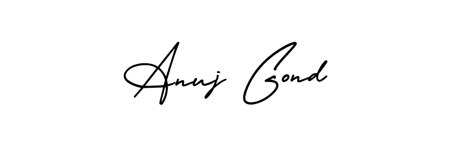 The best way (AmerikaSignatureDemo-Regular) to make a short signature is to pick only two or three words in your name. The name Anuj Gond include a total of six letters. For converting this name. Anuj Gond signature style 3 images and pictures png