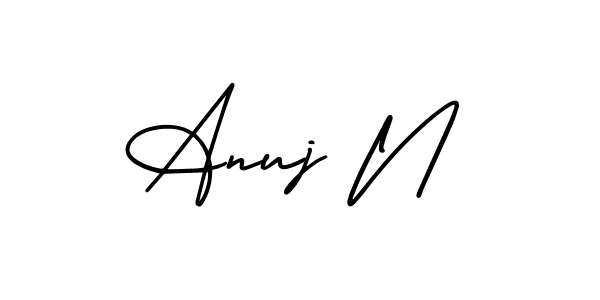 The best way (AmerikaSignatureDemo-Regular) to make a short signature is to pick only two or three words in your name. The name Anuj N include a total of six letters. For converting this name. Anuj N signature style 3 images and pictures png