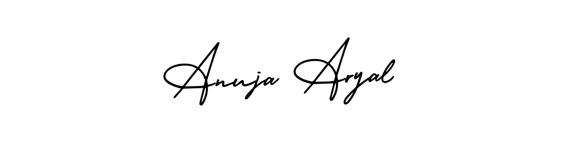 This is the best signature style for the Anuja Aryal name. Also you like these signature font (AmerikaSignatureDemo-Regular). Mix name signature. Anuja Aryal signature style 3 images and pictures png