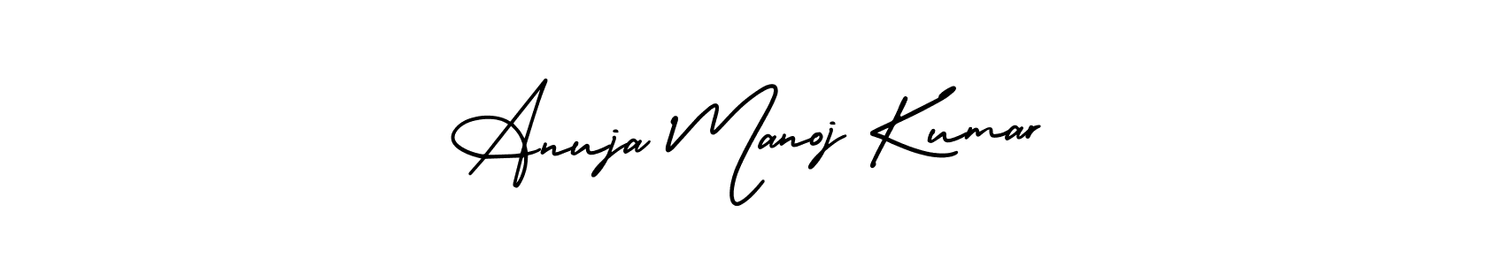 This is the best signature style for the Anuja Manoj Kumar name. Also you like these signature font (AmerikaSignatureDemo-Regular). Mix name signature. Anuja Manoj Kumar signature style 3 images and pictures png