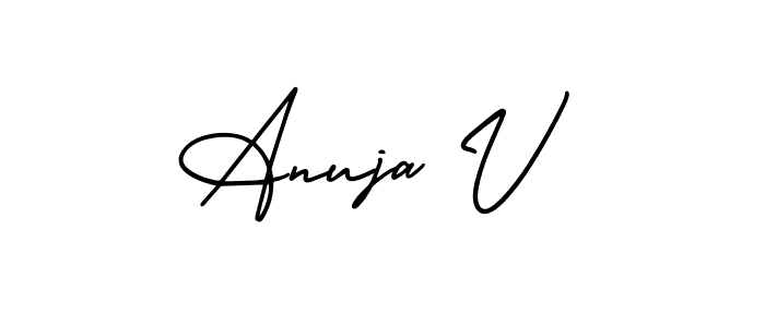 if you are searching for the best signature style for your name Anuja V. so please give up your signature search. here we have designed multiple signature styles  using AmerikaSignatureDemo-Regular. Anuja V signature style 3 images and pictures png