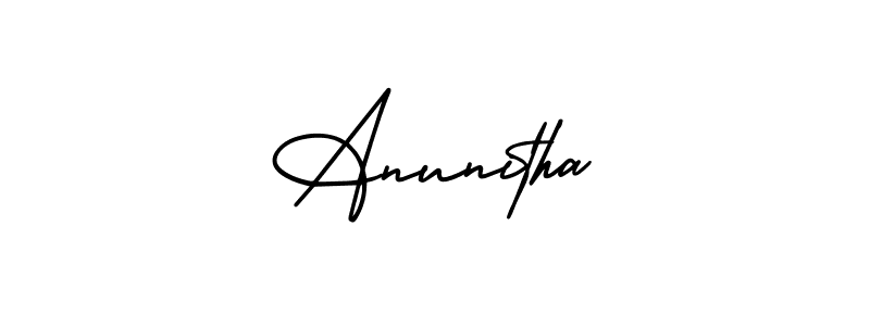 The best way (AmerikaSignatureDemo-Regular) to make a short signature is to pick only two or three words in your name. The name Anunitha include a total of six letters. For converting this name. Anunitha signature style 3 images and pictures png