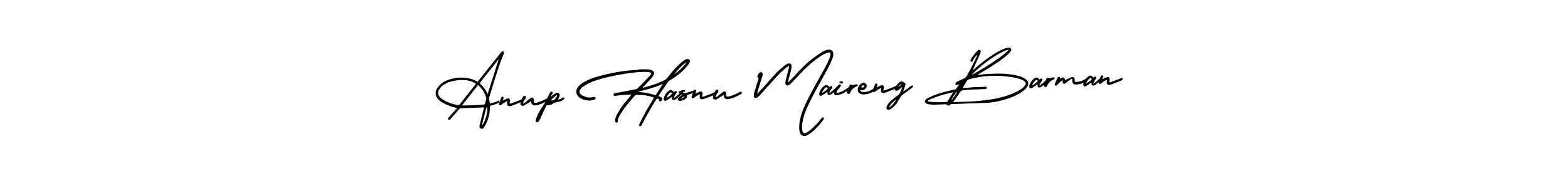 You should practise on your own different ways (AmerikaSignatureDemo-Regular) to write your name (Anup Hasnu Maireng Barman) in signature. don't let someone else do it for you. Anup Hasnu Maireng Barman signature style 3 images and pictures png